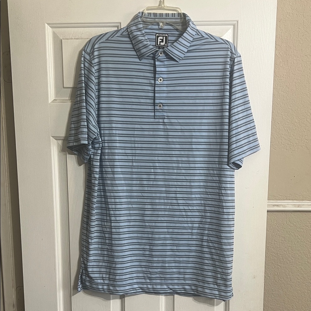 FootJoy Golf Men's Light Blue and Black Striped Polo